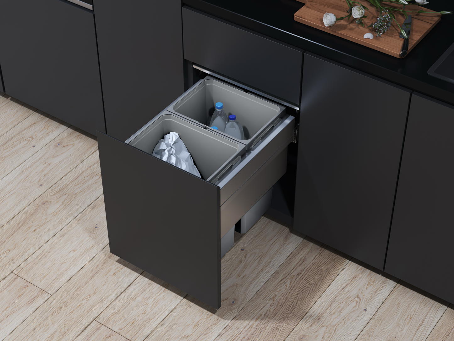 Vauth Sagel ENVI® Space XX 31 Quart Under Drawer Top Mount Waste Bin Pull Out with Soft Close, Single Bin & Box (for 13-1/2" Frameless Cabinet Opening, 15" Cabinet Width)
