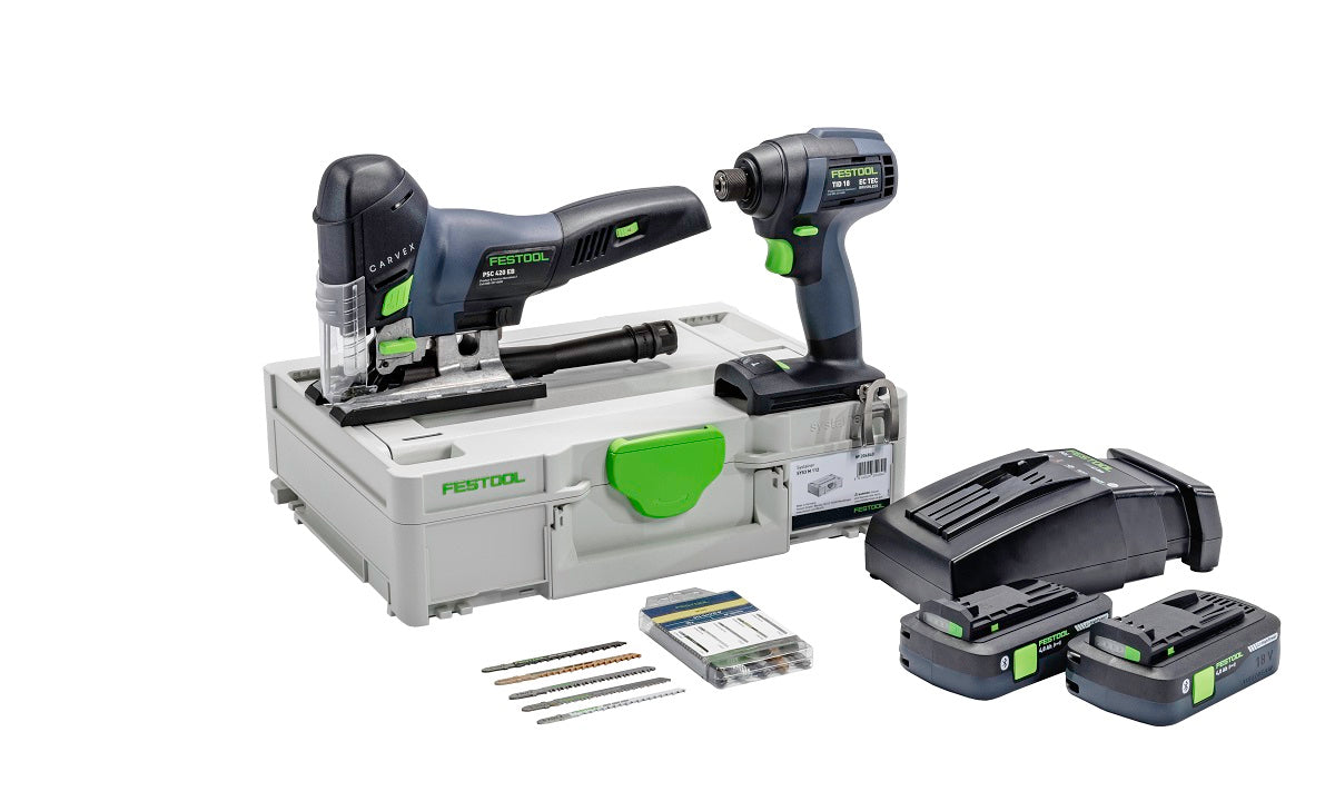 Festool 577120 PSC 420 EB-Basic Jigsaw & TID 18 Impact Driver PLUS Combo Kit, in Systainer3