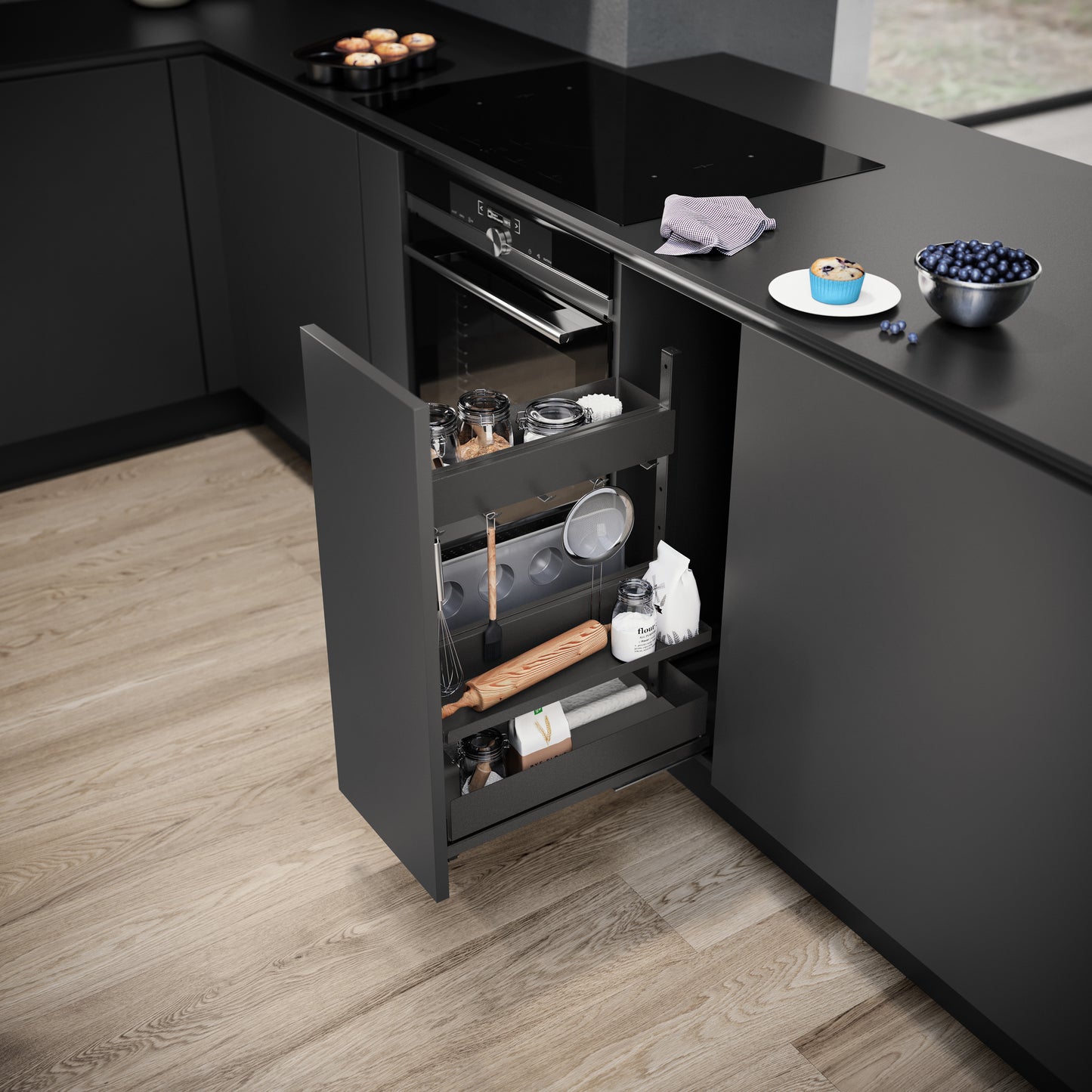 Vauth Sagel SUB® Pantry Planero® Bottom Mounted Base Pull Out, 2 Trays, Installation Height Minimum 28"