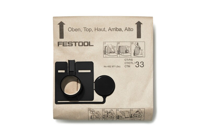 Festool 452971 Replacement Filter Bag for CT 33 Dust Extractor, 5 Pack