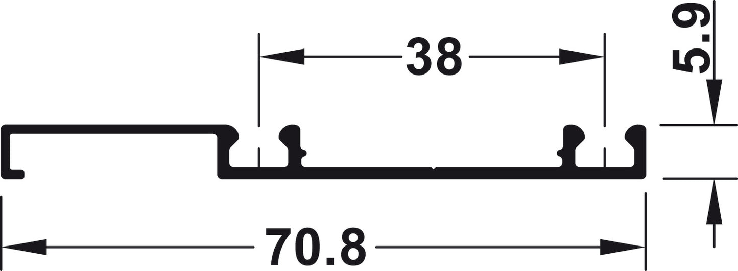 Hafele Aluminum Dual Running Track, for Hafele Slido F-Line18 50A, 3500 mm length