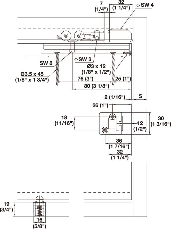 Hafele HAWA Clipo 36 HM IF Sliding Door Hardware, for door weight up to 36 kg (79 lbs.)