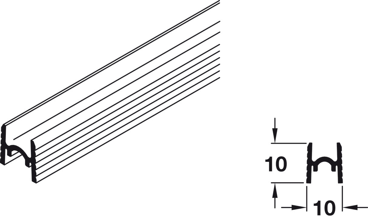 Hafele Aluminum Single lower Guide Track, for Hawa Clipo 26 H IF, Glue Mounting, 3500 mm length