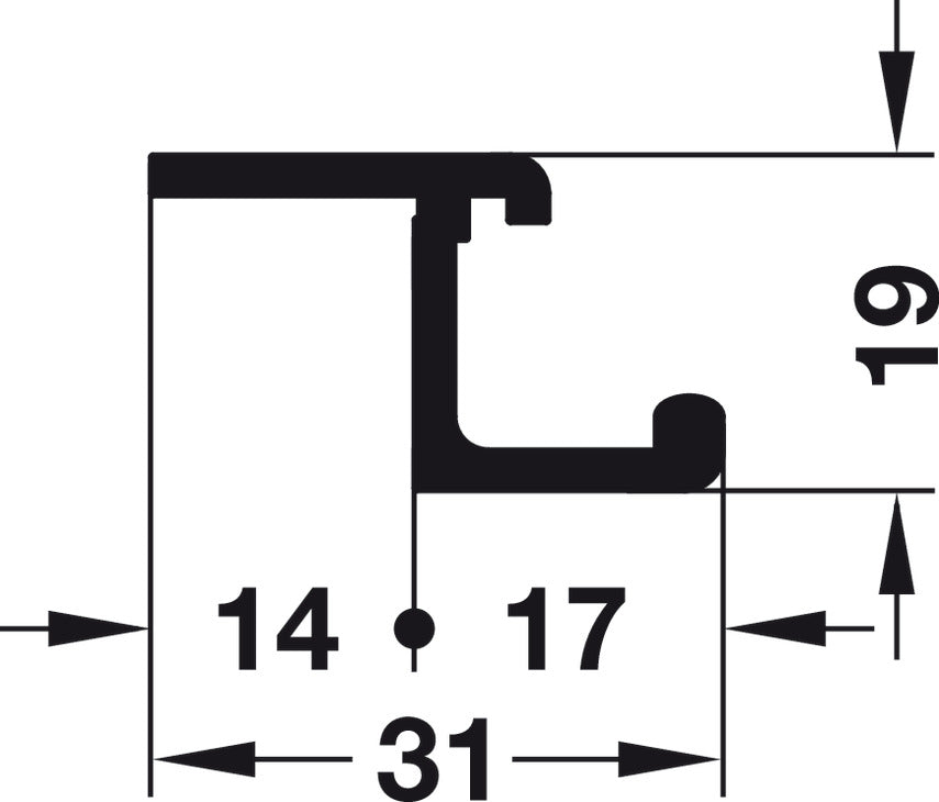 Hafele Aluminum Single Upper Guide Track, for Hawa Regal VF, Screw Mounting, 3500 mm Length