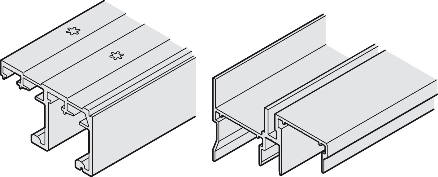 Hafele Aluminum Doble Running Track, for Hawa Combino 65 H MF, Pre-Drilled 2500 mm Length