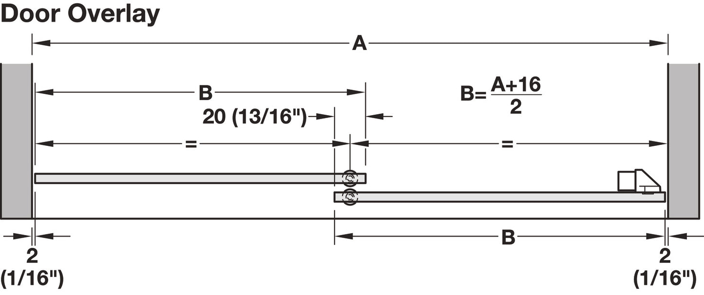 Hafele HAWA Clipo 16 GPPK IF Sliding Door Hardware Two Door Set, for Door Weight 16 kg (35 lbs)