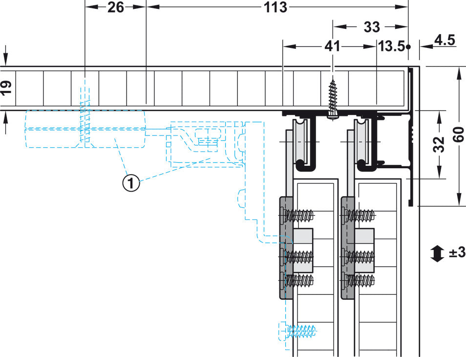 Hafele HAWA Combino 20 H IF Sliding Door Hardware, Two Door Set