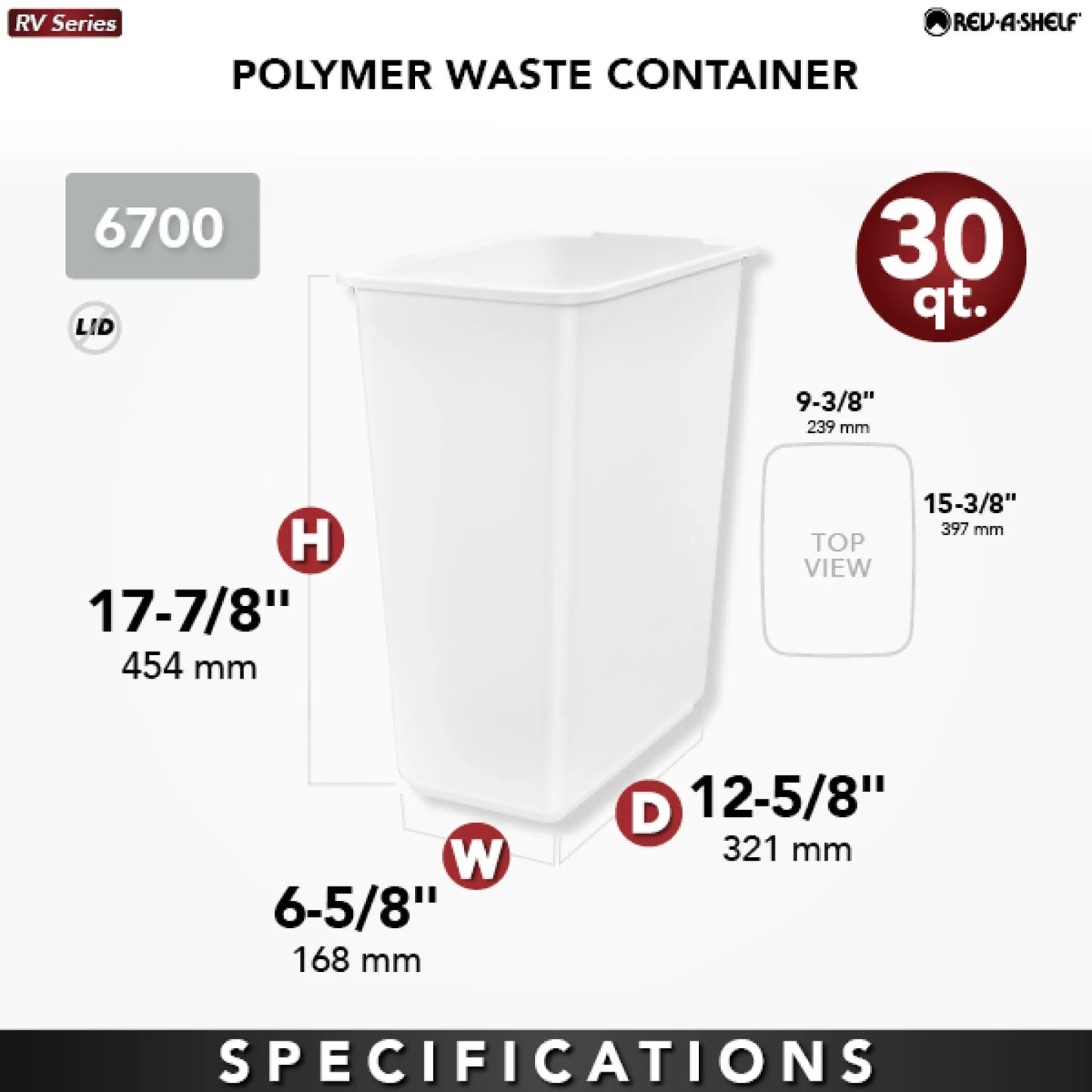Rev-A-Shelf White 30 Quart Replacement Waste Bin