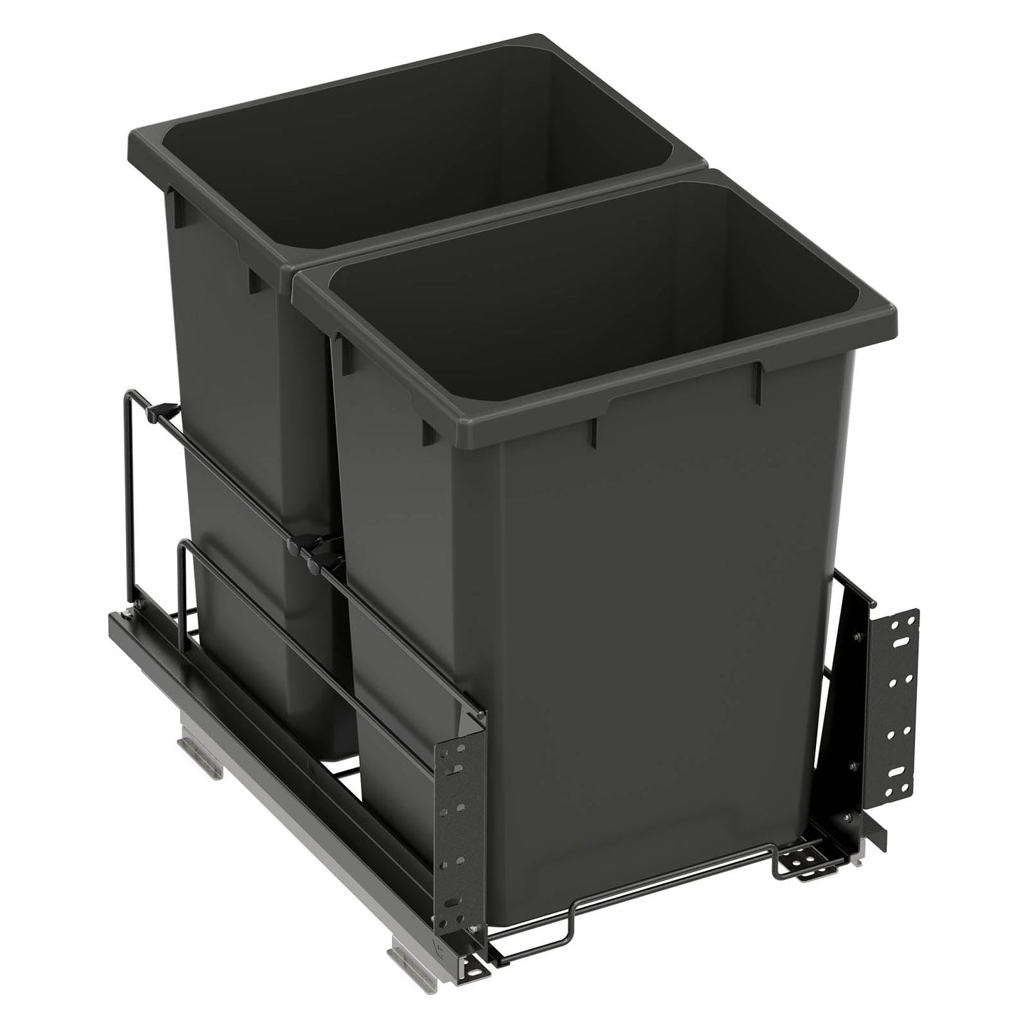 Vauth Sagel ENVI® Saphir FLATPACKED 35 Quart Under Drawer Bottom Mount Waste Bin Pull Out with Soft Close, Double Bin (for Min. 15" Face Frame/ 16" Frameless Cabinet Opening)