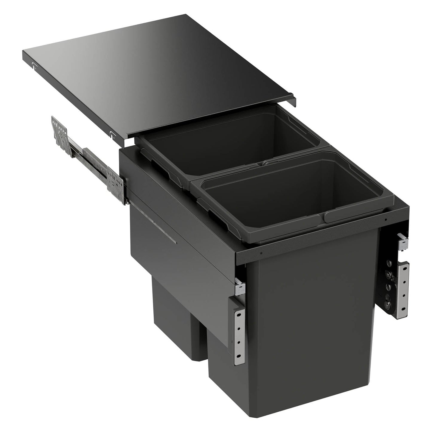 Vauth Sagel ENVI® Space XX 31 Quart Under Drawer Top Mount Waste Bin Pull Out with Soft Close, Double Bin (for 16-1/2" Frameless Cabinet Opening, 18" Cabinet Width)