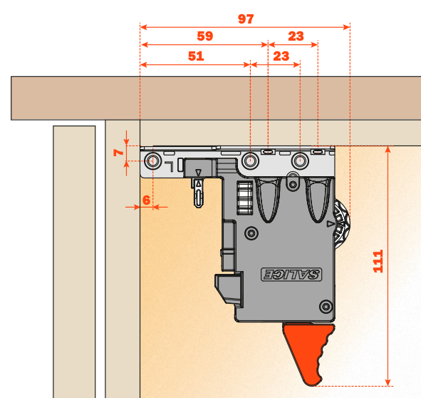 Salice Progressa+ Undermount Release Lever, 2D without Flange/Standard Mount