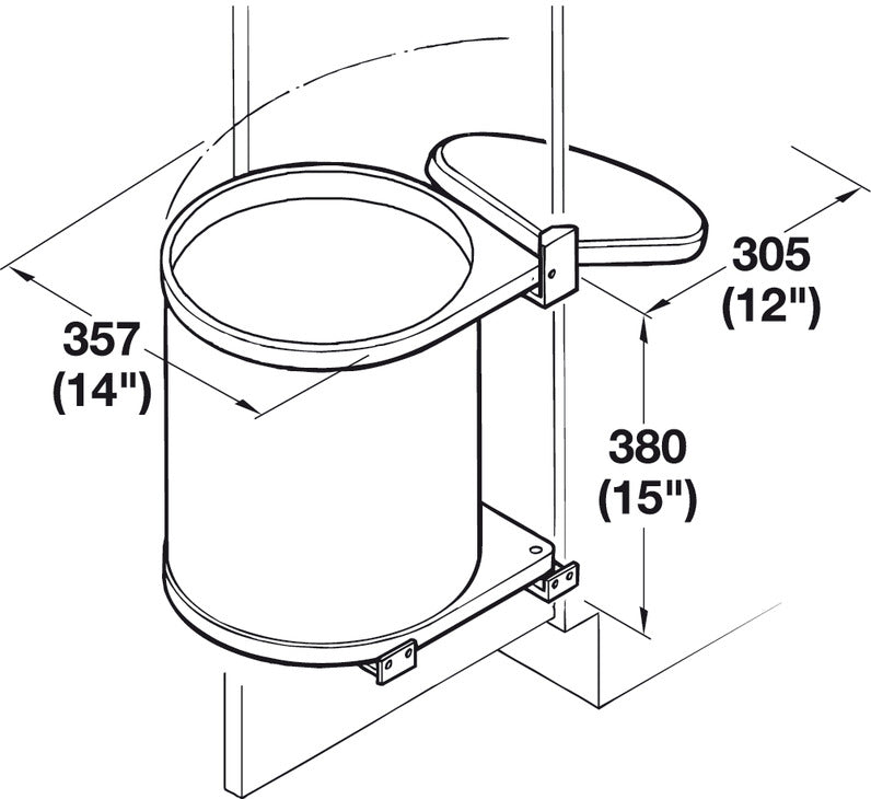 Hafele Round Swing Out Door Mount Waste Bin Pull Out, 16 Quart