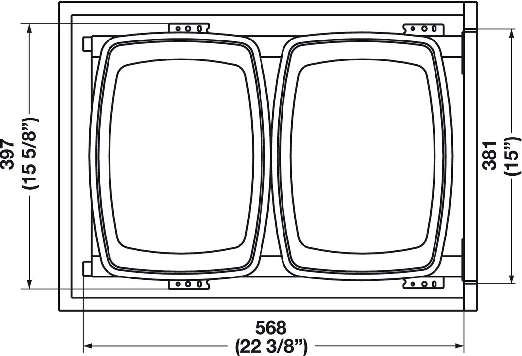 Hafele Bottom Mount Kesseböhmer Double Waste Bin Pull Out, Soft Close