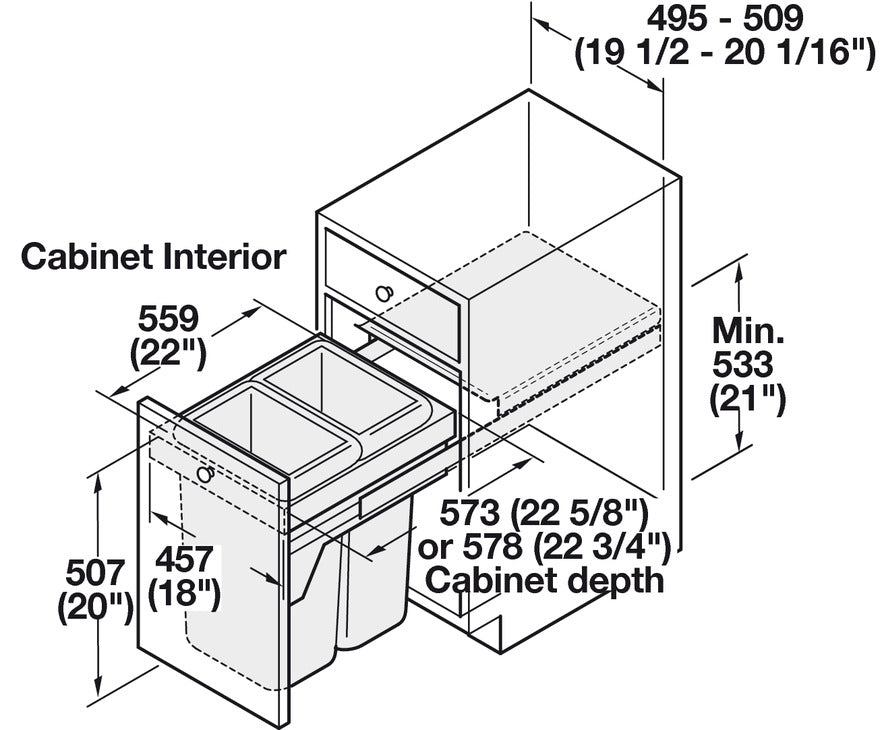 Hailo Top Mount Double Waste Bin Pull Out, US Cargo 21