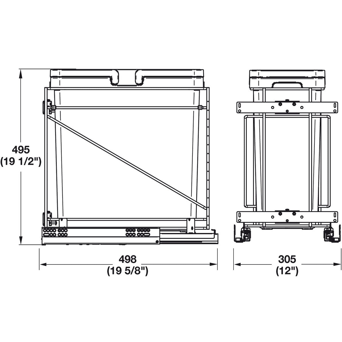 Salice 35 qt Silver Waste Bin Pull Out with Soft Close