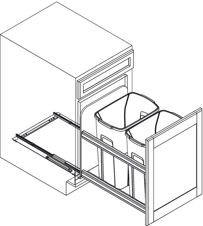 KV Bottom Mount Double Waste Bin Pull Out, Soft Close Undermount