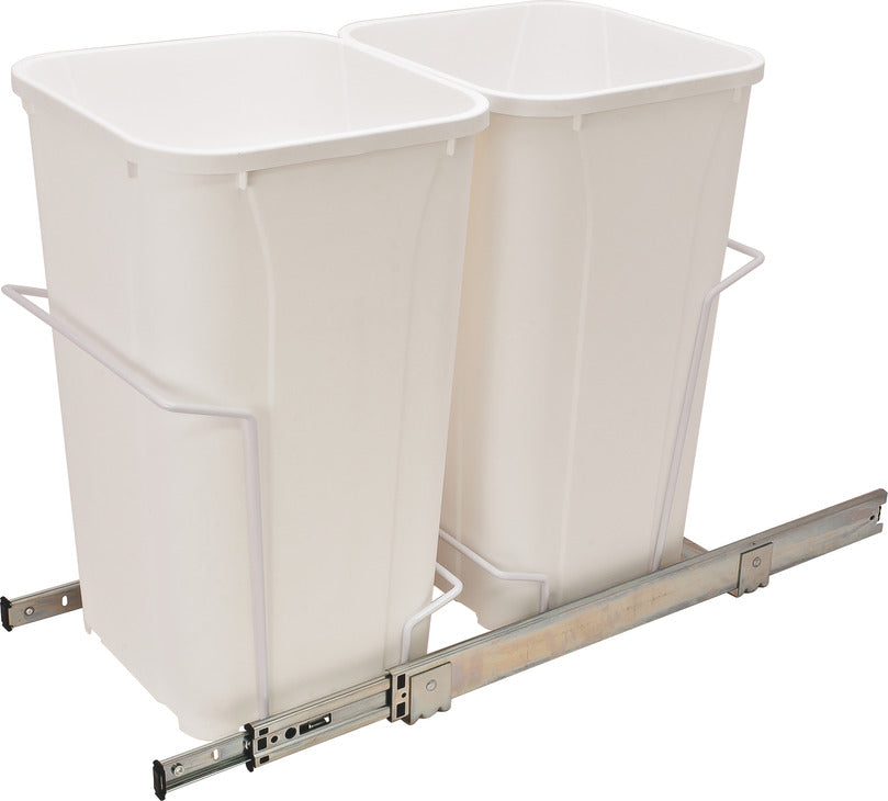 Hafele Pull Out Double Kitchen Trash Cans with Door Mount Bracket - Over 50  Quart (Over 12.5 Gallon), Minimum Cabinet Opening: 12 and 14-3/4 Wide