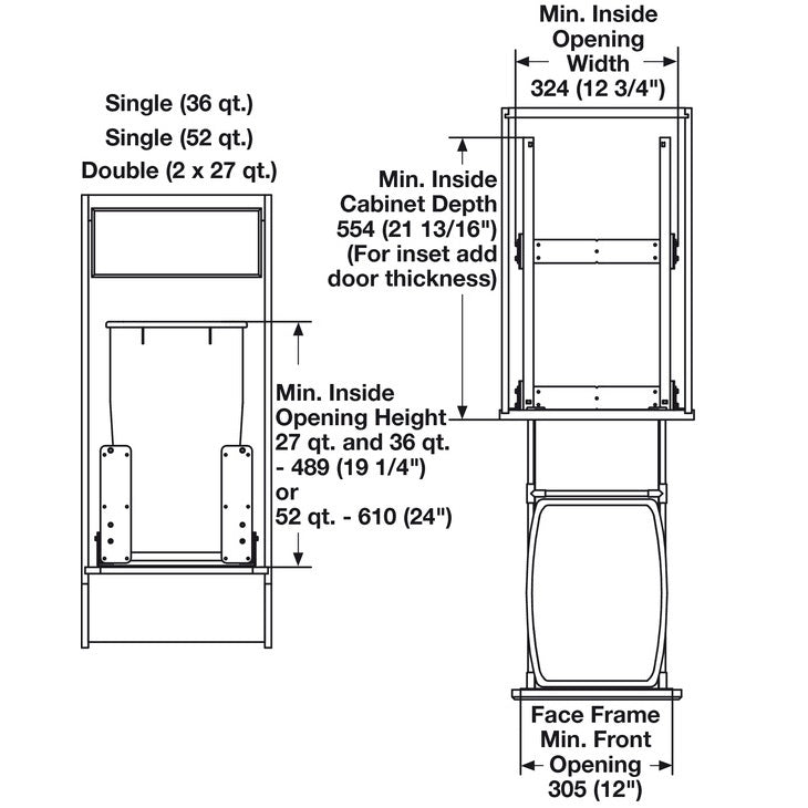Hafele Double Built-In Bottom Mount Pull-Out MX Waste Bin Pull Out 2 x 27 qt