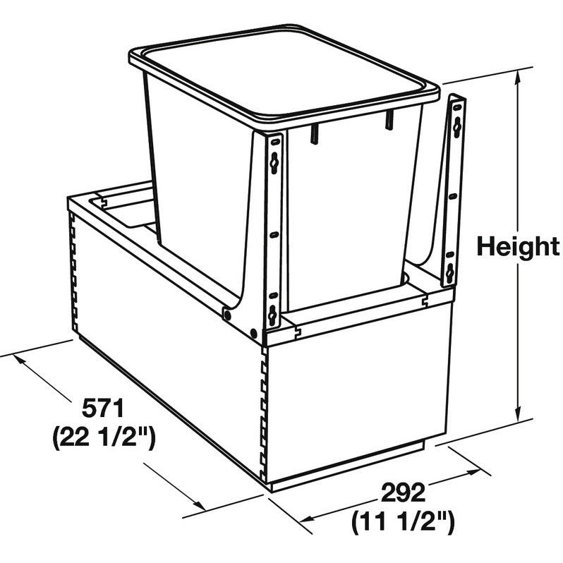 Hafele Bottom Mount Single Built-In Wood Frame Waste Bin Pull Out Soft & Silent Elite Slides & Rear Storage Compartment
