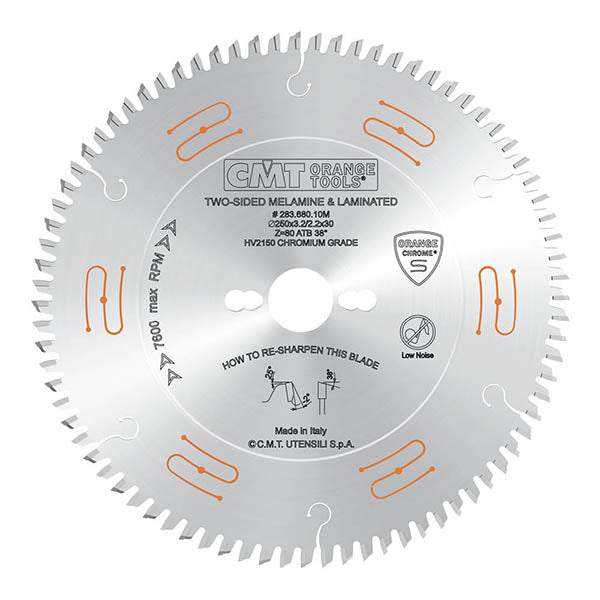 CMT Low Noise & Chrome Coated Cut-Off Circual Saw Blade, For Two-Sided Melamine