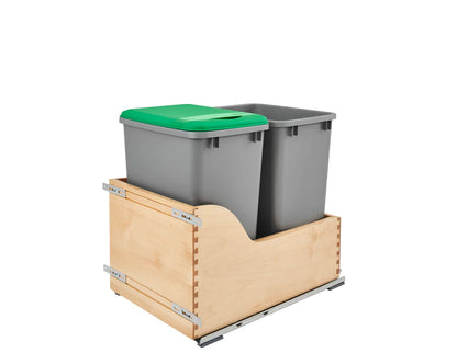 Rev-A-Shelf 4WCSC Maple Hardwood Bottom Mount Waste Bin Pull Out for Inset Application, with Blum Movento, Blumotion Soft-Close