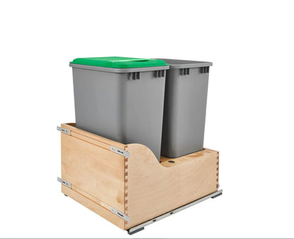 Rev-A-Shelf 4WCSC Wood Bottom Mount Waste Bin Pull Out for Overlay Application, with Blum Movento, Blumotion Soft-Close