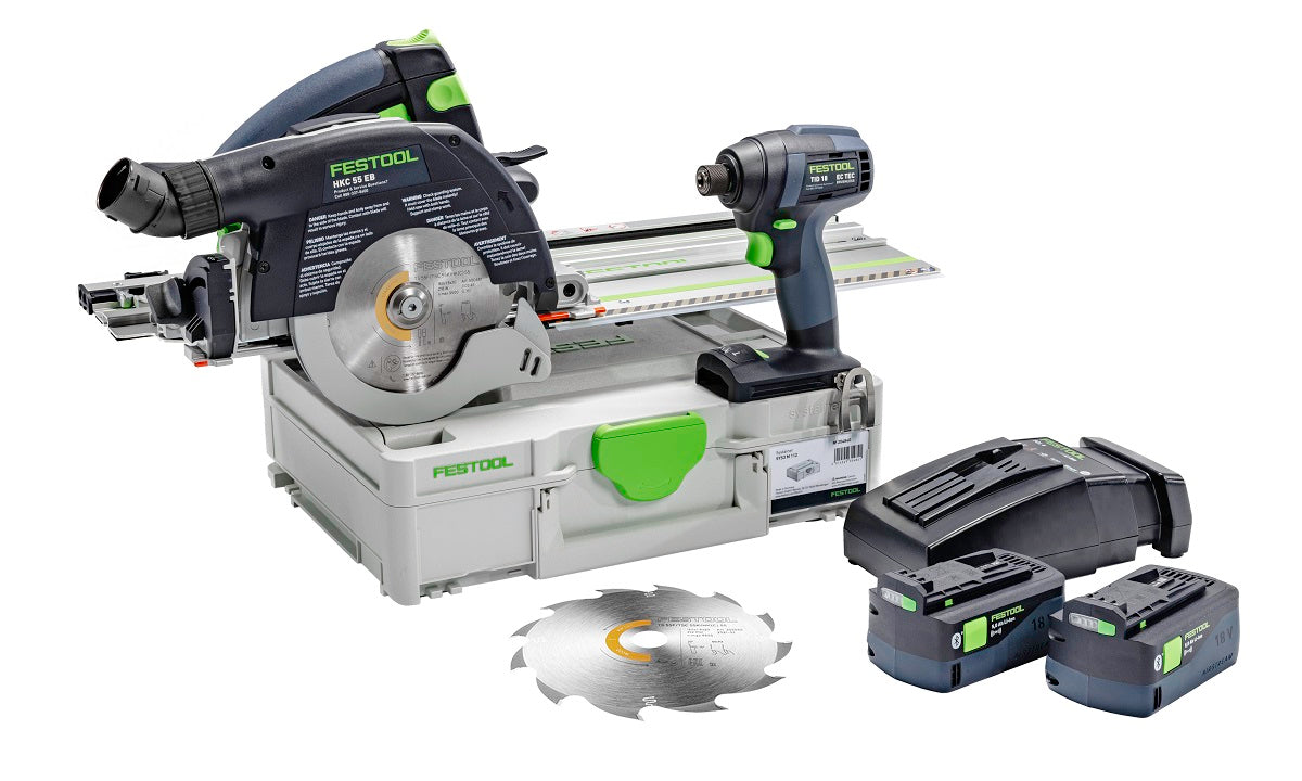 Festool 577119 HKC 55 5,0 EBI-Plus Circular Track Saw & TID 18 Impact Driver BASIC Combo Kit, in Systainer3