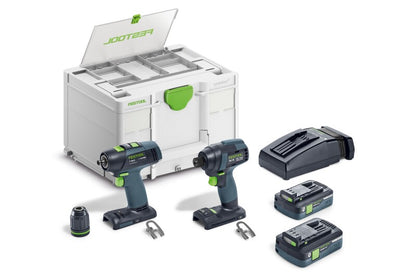 Festool 577615 TID 18 Cordless Impact Driver & T 18 Drill 4.0Ah Combo Kit with Systainer3