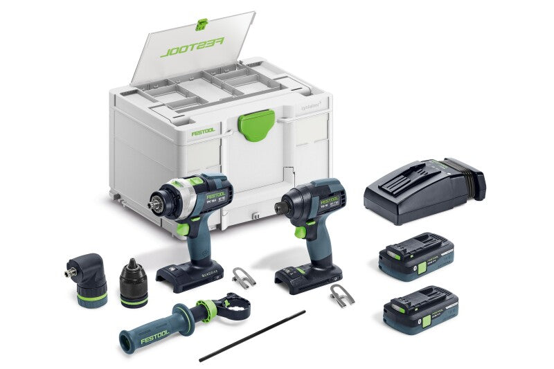 Festool 577616 QUADRIVE TPC 18/4 Cordless Hammer Drill & TID 18 Impact Driver Combo Kit with Systainer3
