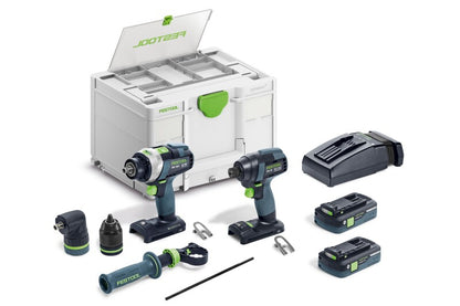 Festool 577616 QUADRIVE TPC 18/4 Cordless Hammer Drill & TID 18 Impact Driver Combo Kit with Systainer3