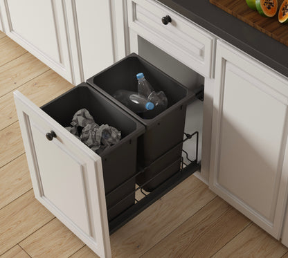 Vauth Sagel ENVI® Saphir 35 Quart Under Drawer Bottom Mount Waste Bin Pull Out with Soft Close, Double Bin (for Min. 15" Face Frame/ 16" Frameless Cabinet Opening)