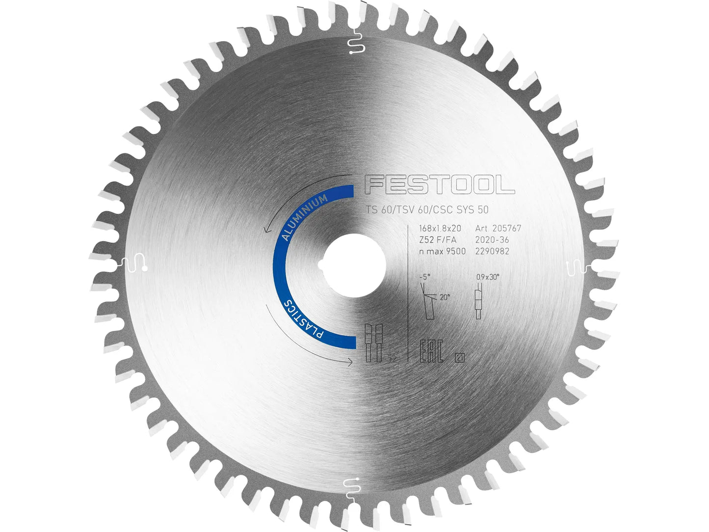 Festool 205774 Aluminum/Plastics HW Saw Blade 168x1,8x20 TF52 A