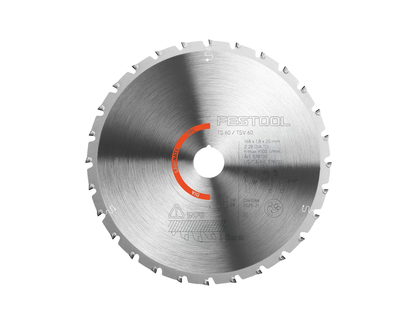 Festool 578702 Diamond Laminate/HPL Saw Blade DIA 168x1.8x20 TD28