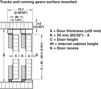 Hafele Slido F-Line18 50A Sliding Door Hardware, Two Door Set, With Soft Closing Mechanism, For Door Weight 50 kg