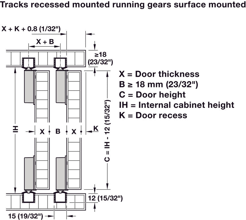 Hafele Slido F-Line18 50A Sliding Door Hardware, Two Door Set, With Soft Closing Mechanism, For Door Weight 50 kg