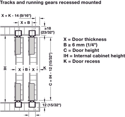 Hafele Slido F-Line18 50A Sliding Door Hardware, Two Door Set, With Soft Closing Mechanism, For Door Weight 50 kg