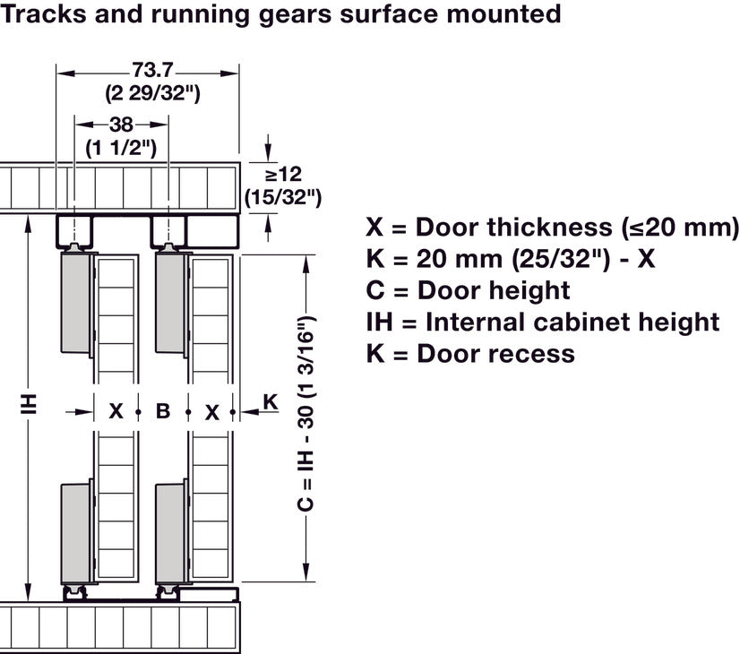 Hafele Slido F-Line18 50A Sliding Door Hardware, One Door Set, With Soft Closing Mechanism, For Door weight 50 kg