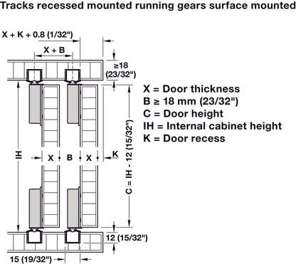 Hafele Slido F-Line18 50A Sliding Door Hardware, One Door Set, With Soft Closing Mechanism, For Door weight 50 kg