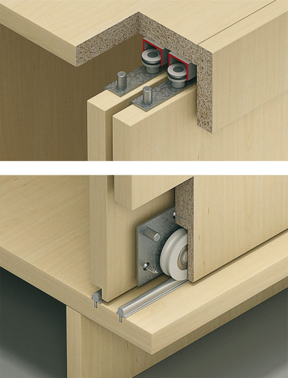 Hafele Slido F-Line15 55A Sliding Door Hardware, Three Door Set, Without Height Adjustment, For Door Weight 55 kg