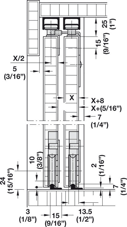 Hafele Slido F-Line15 55A Sliding Door Hardware, Three Door Set, Without Height Adjustment, For Door Weight 55 kg