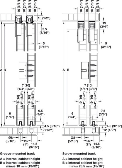 Hafele Slido F-Line21 12C Sliding Door Hardware, for door weights up to 12 kg, With soft closing mechanism on one side