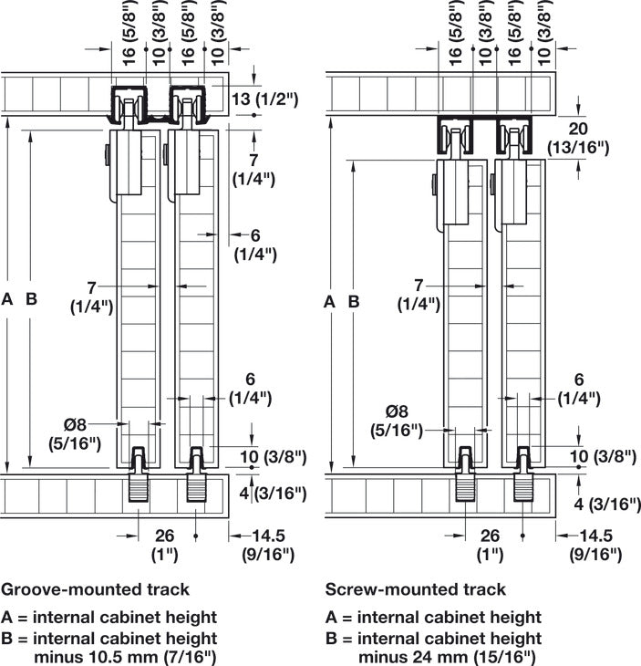 Hafele Slido F-Line21 12C Sliding Door Hardware, for door weights up to 12 kg, With soft closing mechanism on one side