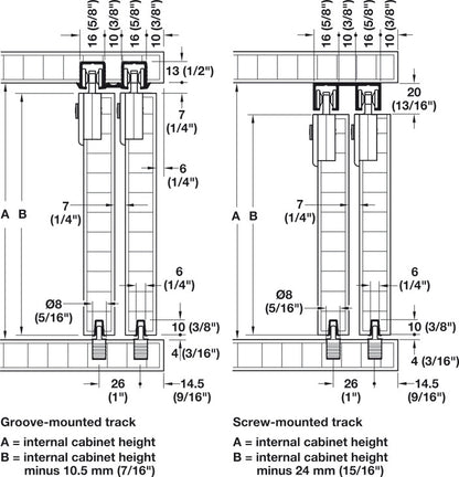 Hafele Slido F-Line21 12C Sliding Door Hardware, for door weights up to 12 kg, With soft closing mechanism on one side