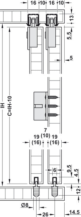 Hafele Slido F-Line21 12C Sliding Door Hardware, for door weights up to 12 kg, With soft closing mechanism on one side