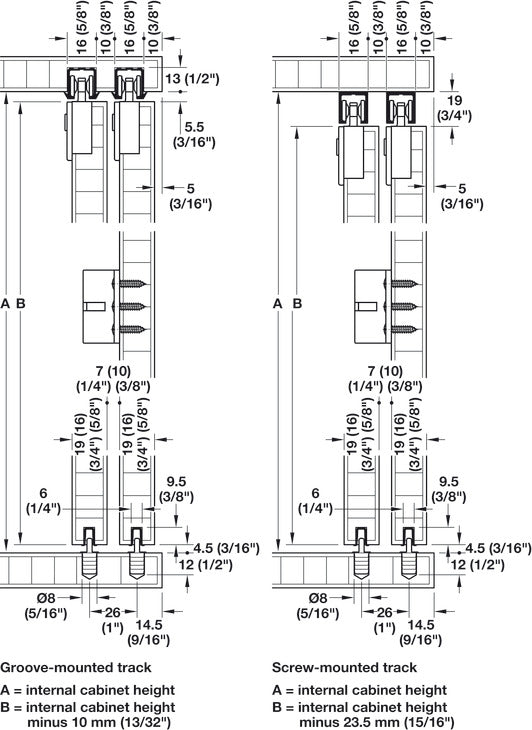 Hafele Slido F-Line21 12C Sliding Door Hardware, for door weights up to 12 kg, With soft closing mechanism on two sides