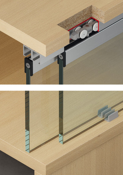 Hafele Slido F-Line21 20D Glass Door Hardware, One Door Set, With Soft Closing Mechanism Both Sides