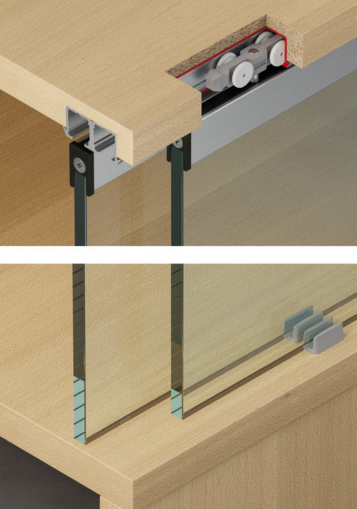 Hafele Slido F-Line21 12D Glass Door Hardware, Two Door Set, With Soft Closing Mechanism Both Sides