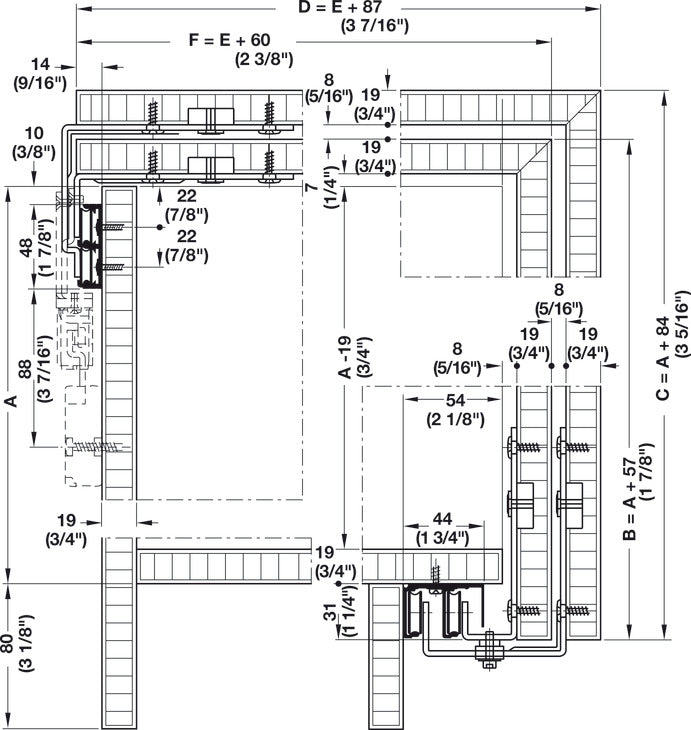 Hafele HAWA Combino L 40 Sliding Door Hardware, One Door Set