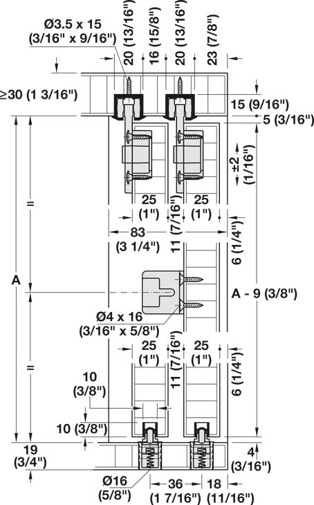 Hafele HAWA Clipo 36 H IF Sliding Door Hardware, Two Door Set