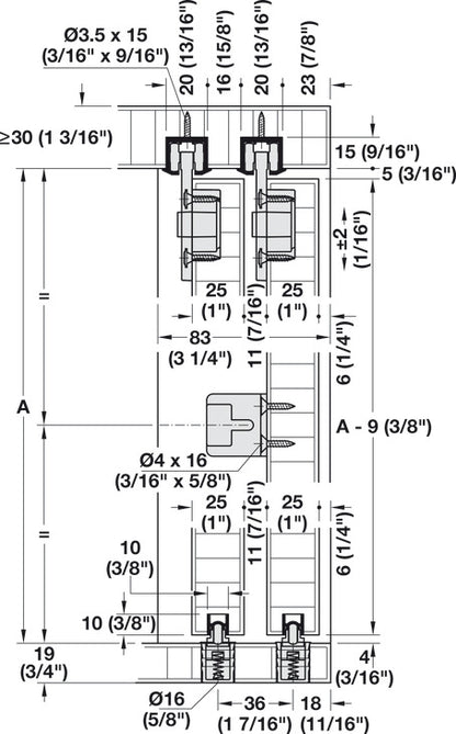 Hafele HAWA Clipo 36 H IF Sliding Door Hardware, Two Door Set